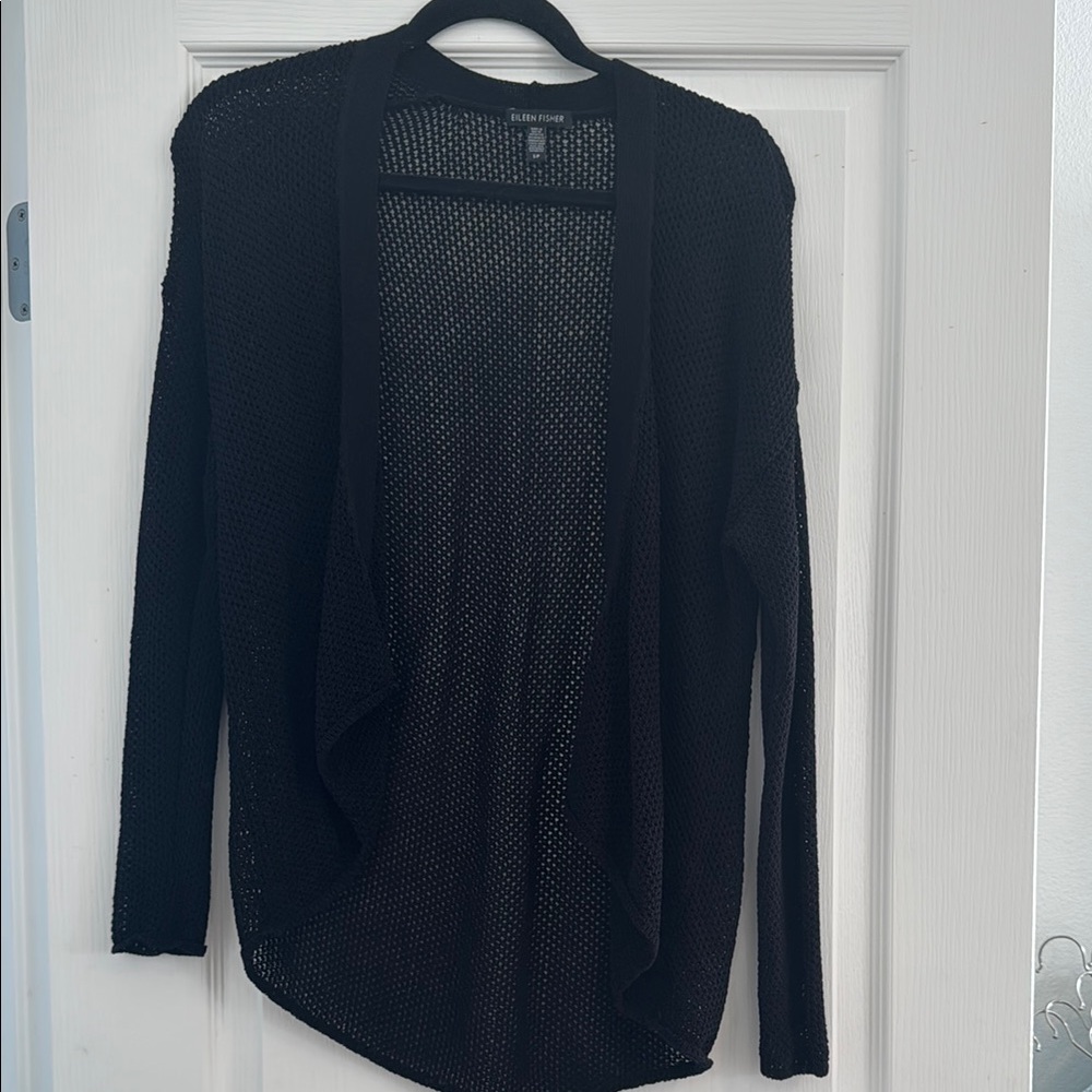 $358 Eileen Fisher Black Organic Cotton Recycled Nylon Cord Cardigan small